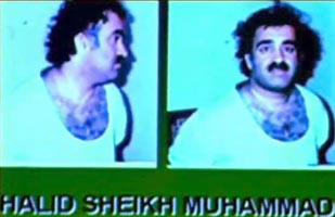 Khalid Shaikh Mohammed shortly after arrest. (Note: this picture is from a video presentation on prisoners the Pakistani government gave to BBC filmmakers, and it is not from the ISI video. It has been adjusted to remove some blue tinge.)
